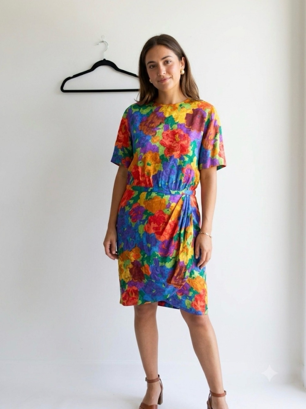 Spenser Jeremy Multicolor Floral Midi Dress in Red, Yellow & Blue